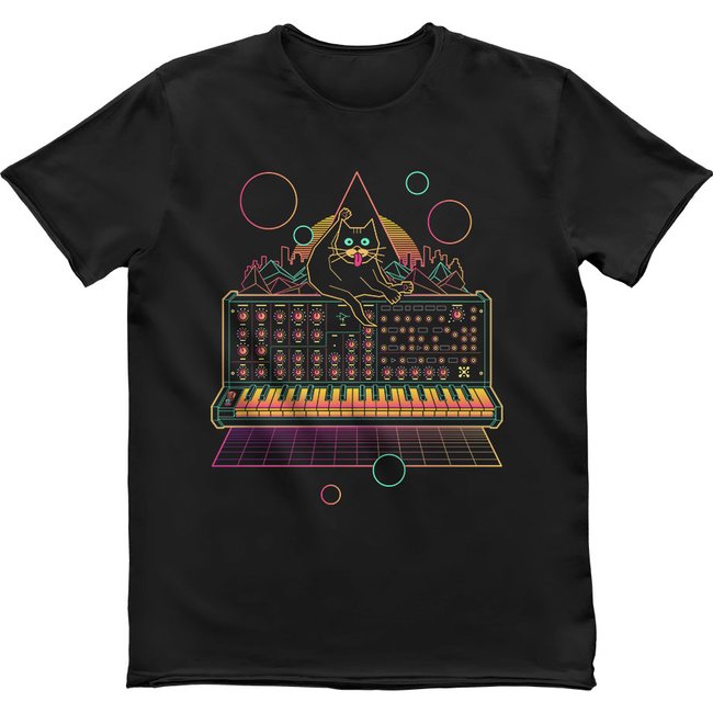 Men's T-shirt "Cat on Synthesizer", Black, M