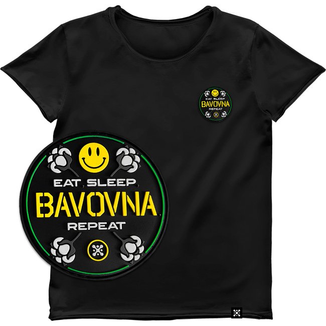 Women's T-shirt with a Changeable Patch “Eat, Sleep, Bavovna, Repeat”, Black, M