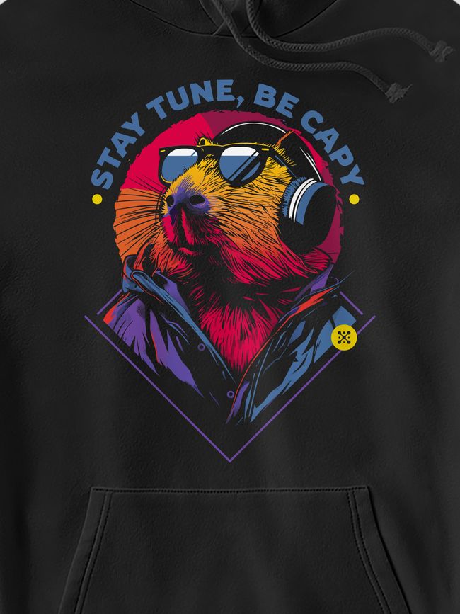 Kid's hoodie "Stay Tune, be Capy (Capybara)", Black, XS (110-116 cm)