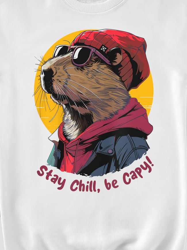 Свитшот мужской "Stay Chill, be Capy (Капибара)", Белый, L