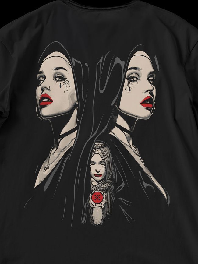 Комплект чоловічий шорти та футболка оверсайз &ldquo;Twosome Nuns&rdquo;, Чорний, XS-S