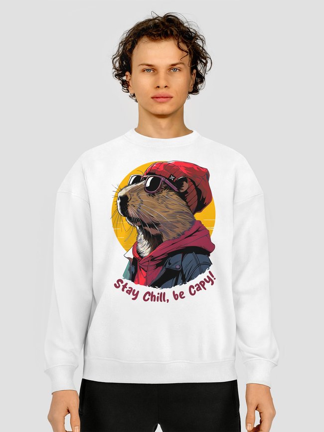 Men's Sweatshirt "Stay Chill, be Capy (Capybara)", White, L