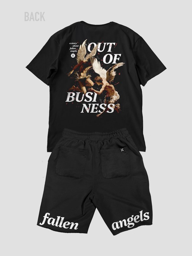 Комплект жіночий шорти та футболка оверсайз “Angels Out of Business”, Чорний, 2XS