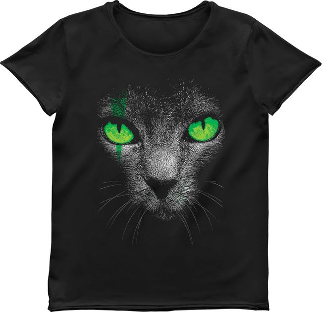 Women's T-shirt "Green-Eyed Cat", Black, M