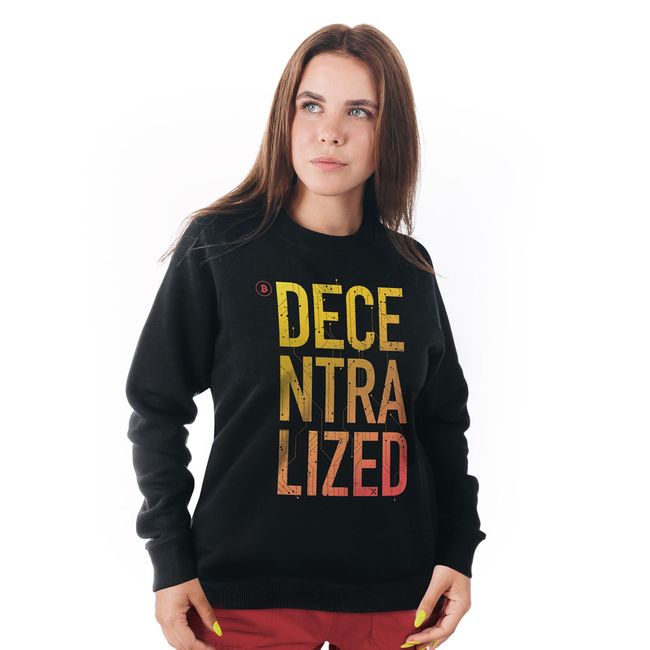 Women's Sweatshirt “Decentralized” with Bitcoin Cryptocurrency, Black, M
