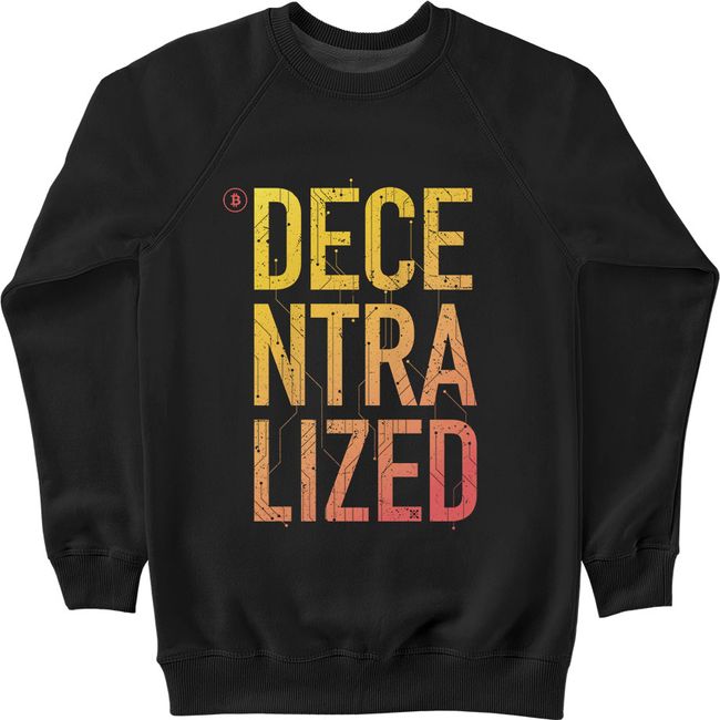 Women's Sweatshirt “Decentralized” with Bitcoin Cryptocurrency, Black, M