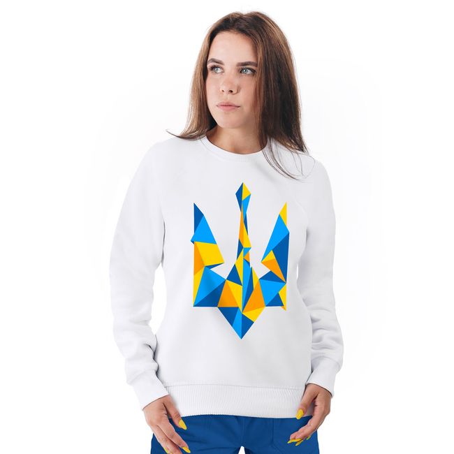 Свитшот женский "Ukraine Geometric" с гербом тризубом, Белый, M