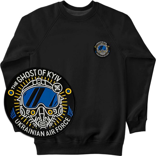 Men's Sweatshirt with a Changeable Patch "The Ghost of Kyiv", Black, M, The Ghost of Kyiv
