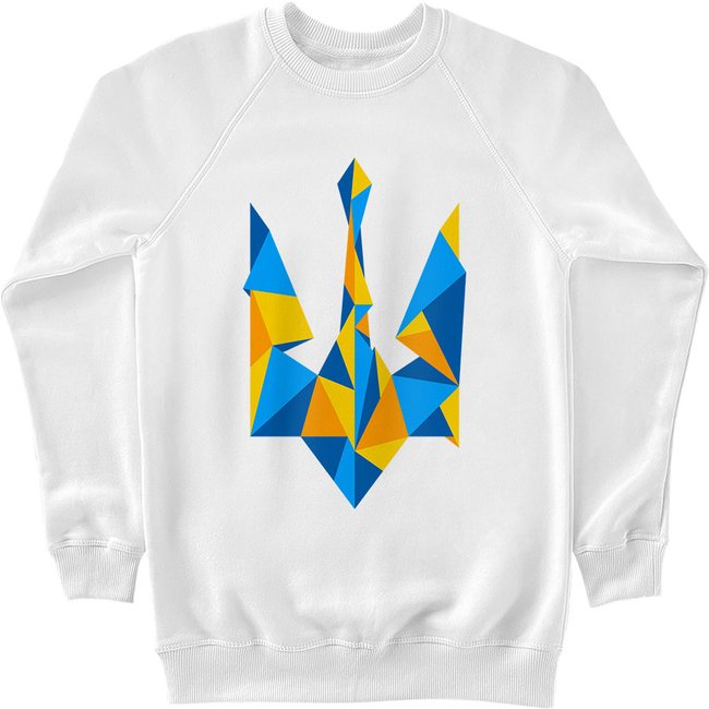Women's Sweatshirt "Ukraine Geometric" with a Trident Coat of Arms, White, M