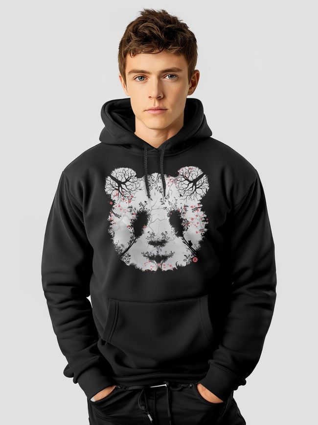 Men's Hoodie "Forest Panda", Black, M-L