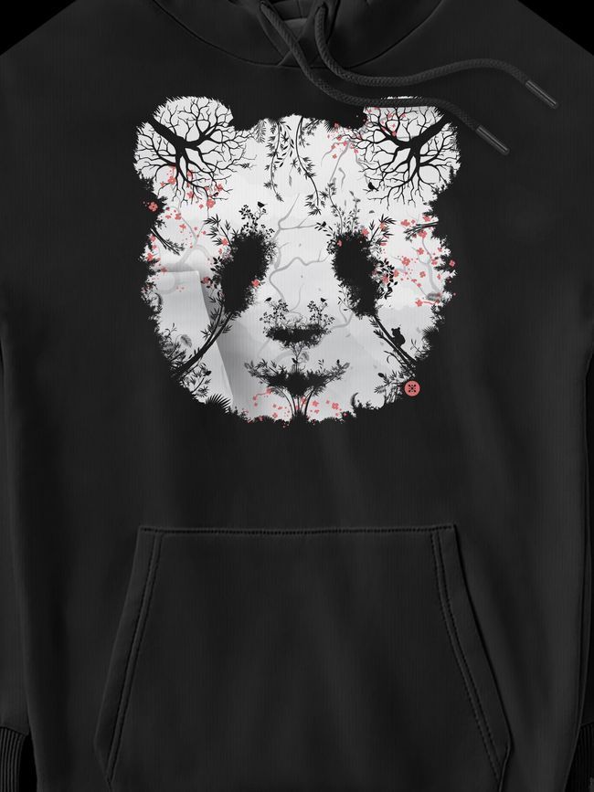 Men's Hoodie "Forest Panda", Black, M-L