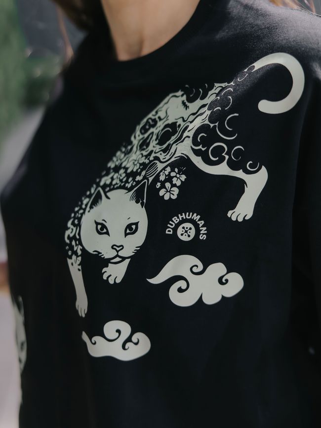 Комплект женский шорты и футболка оверсайз &ldquo;Japanese Tattoo Cats&rdquo; Черный M с котами