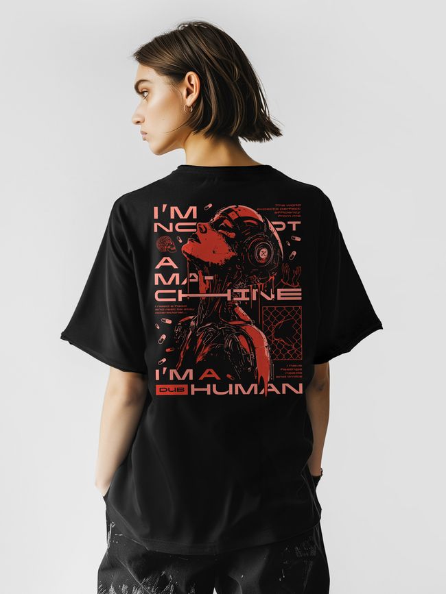 Women’s Oversize Suit - Shorts and T-shirt “Machine”, Black-coral, 2XS