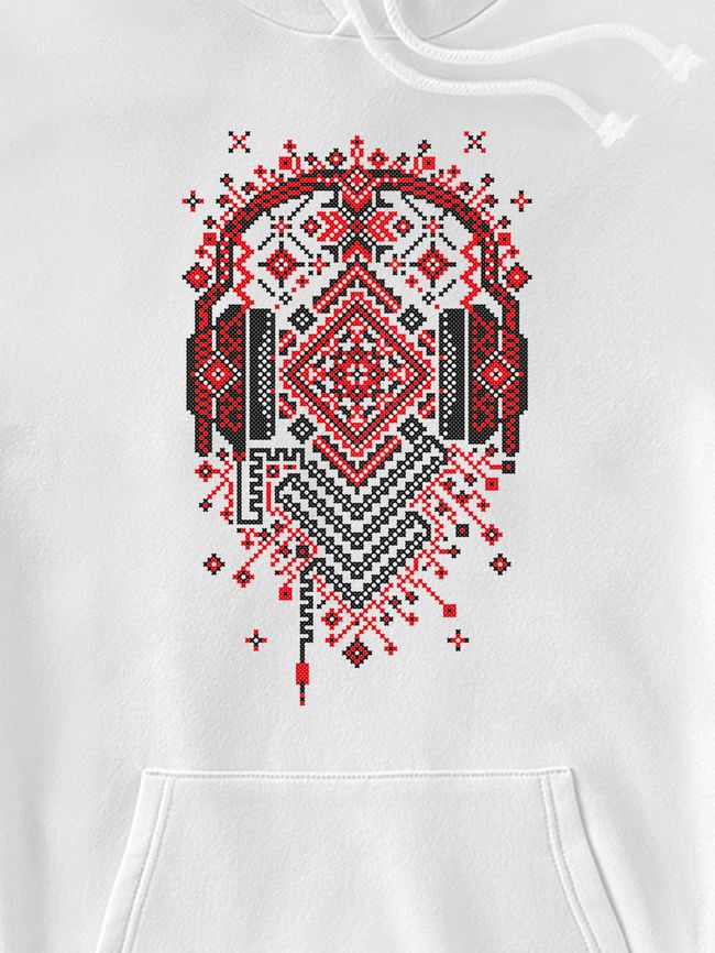 Kid's hoodie "Ethno Music", White, XS (110-116 cm)