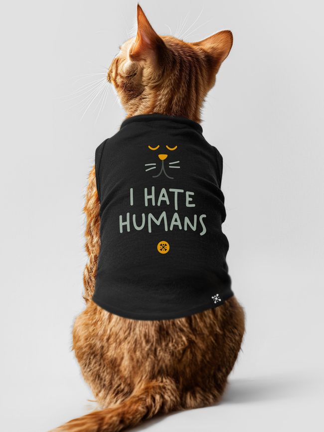 Майка для котов "I Hate Humans", Черный, XS