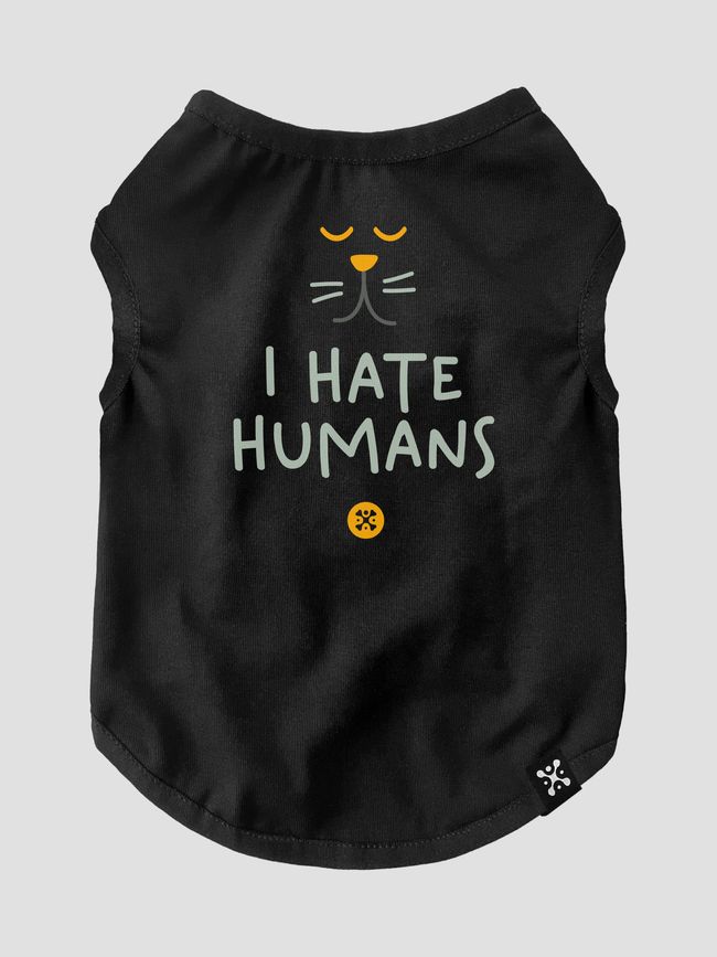 Майка для котов "I Hate Humans", Черный, XS