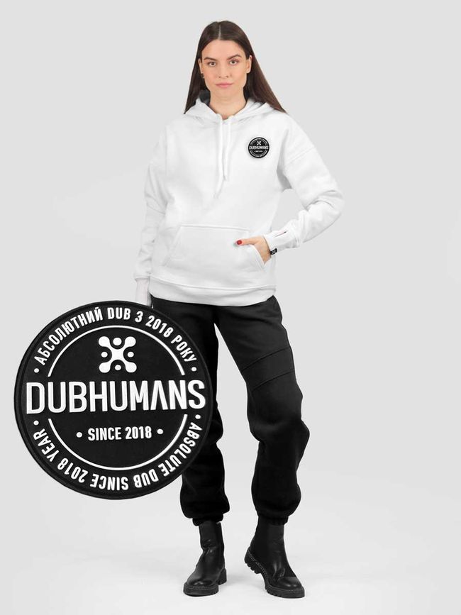 Костюм женский худи белый со сменным патчем "Dubhumans", Черный, 2XS, XS (99 см)