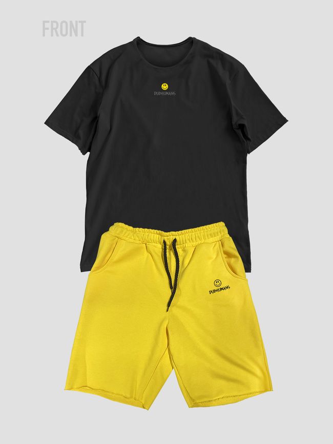 Women’s Oversize Suit - Shorts and T-shirt “Acid House Staff”, Black and yellow, XS-S