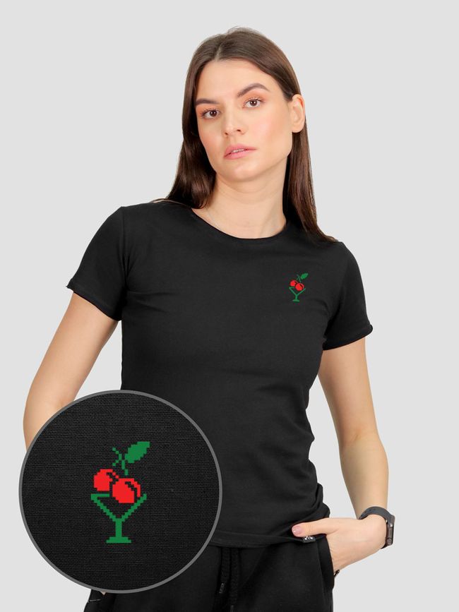 Women's T-shirt “Vyshnya (Cherry)”, Black, M