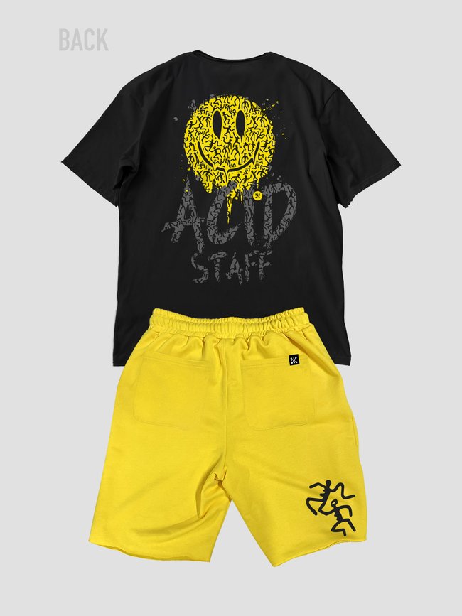 Комплект жіночий шорти та футболка оверсайз “Acid House Staff”, Чорно-жовтий, XS-S