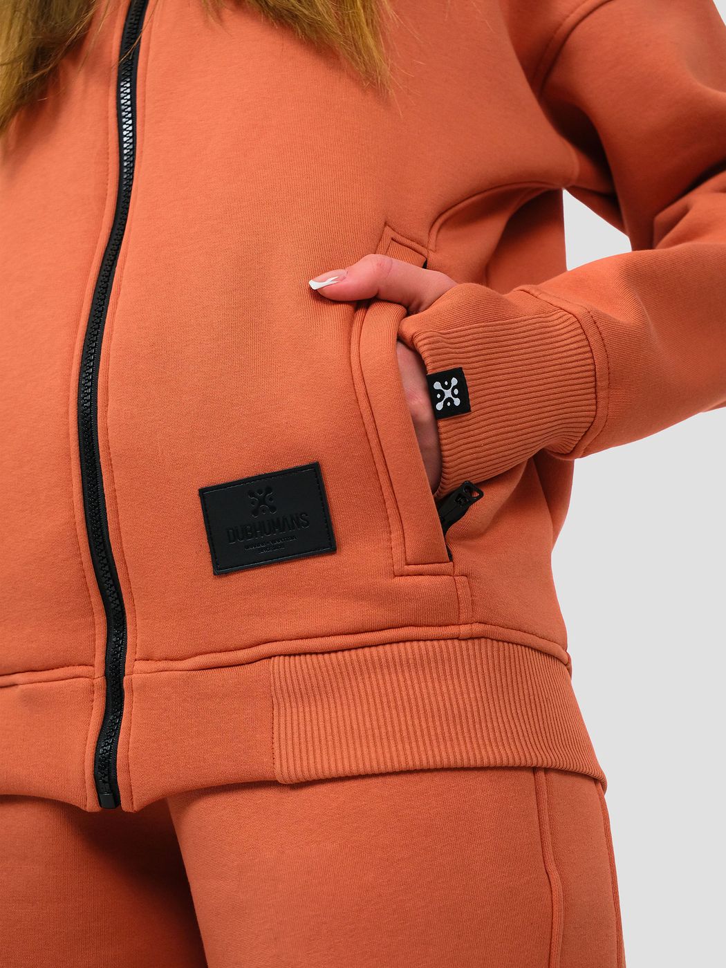 Women's tracksuit set Hoodie with a zipper and Pants Brick Orange, Brick orange, M-L, L (108 cm)