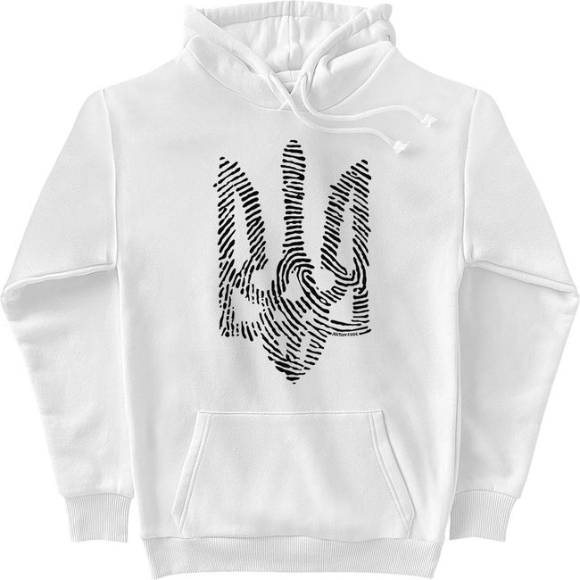 Women's Hoodie "Nation Code" with a Trident Coat of Arms, White, 2XS