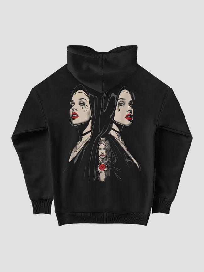 Women's Hoodie "Twosome Nuns", Black, M-L