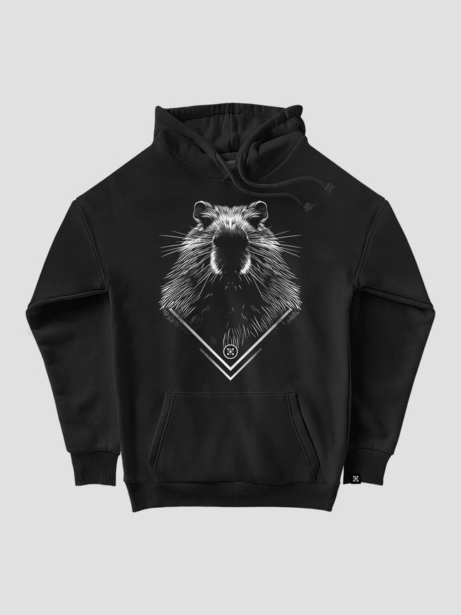 Kid's hoodie "Capybara Monochrome", Black, XS (110-116 cm)