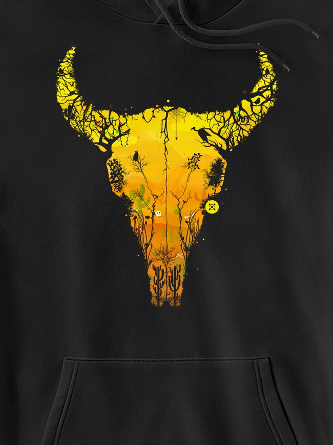 Women's Hoodie "Desert Cow Skull", Black, M-L