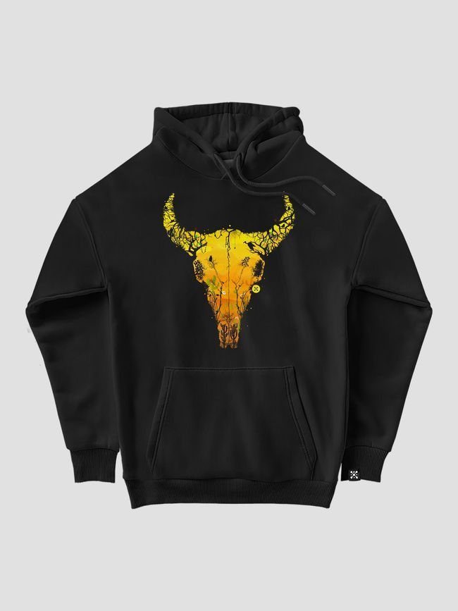 Women's Hoodie "Desert Cow Skull", Black, M-L