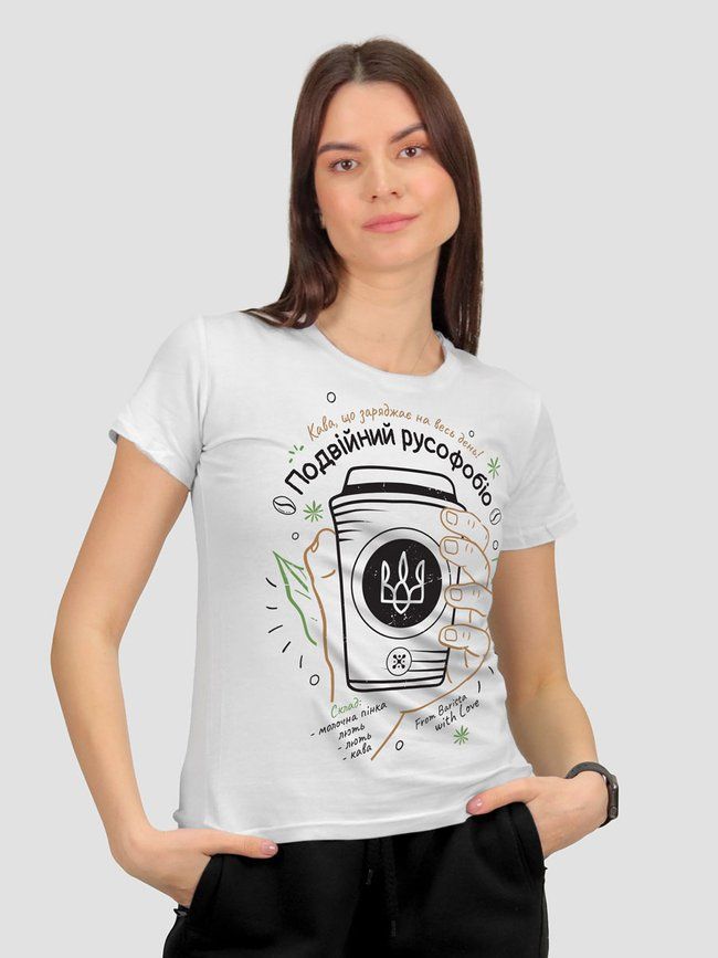 Women's T-shirt "Double Russophobio", White, S