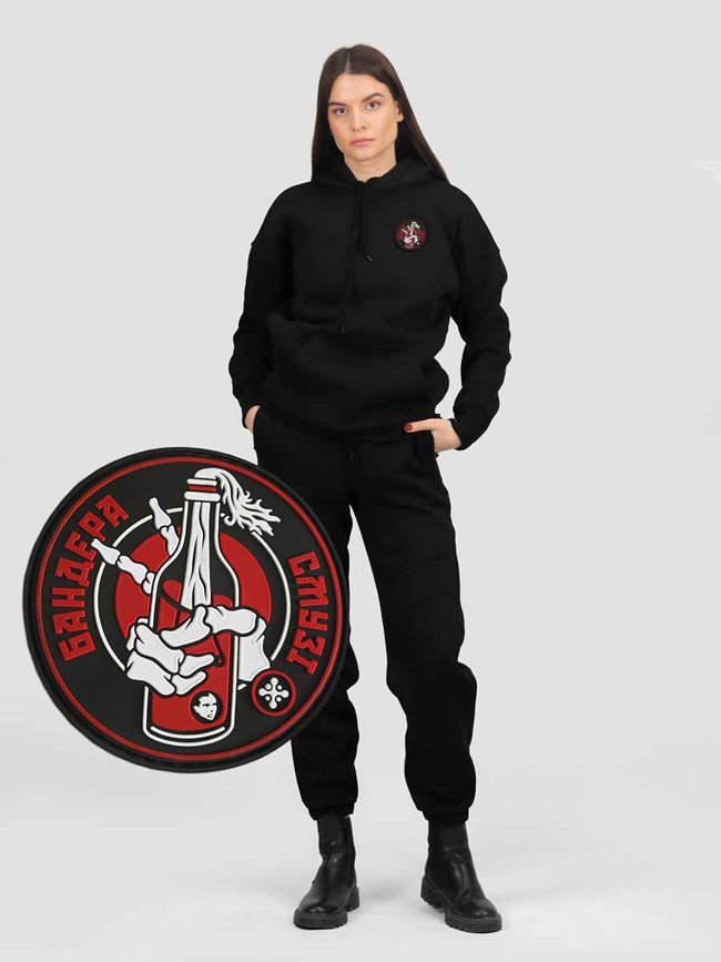 Women's tracksuit set Hoodie black with a Changeable Patch "Bandera Smoothie", Black, 2XS, XS (99  cm)