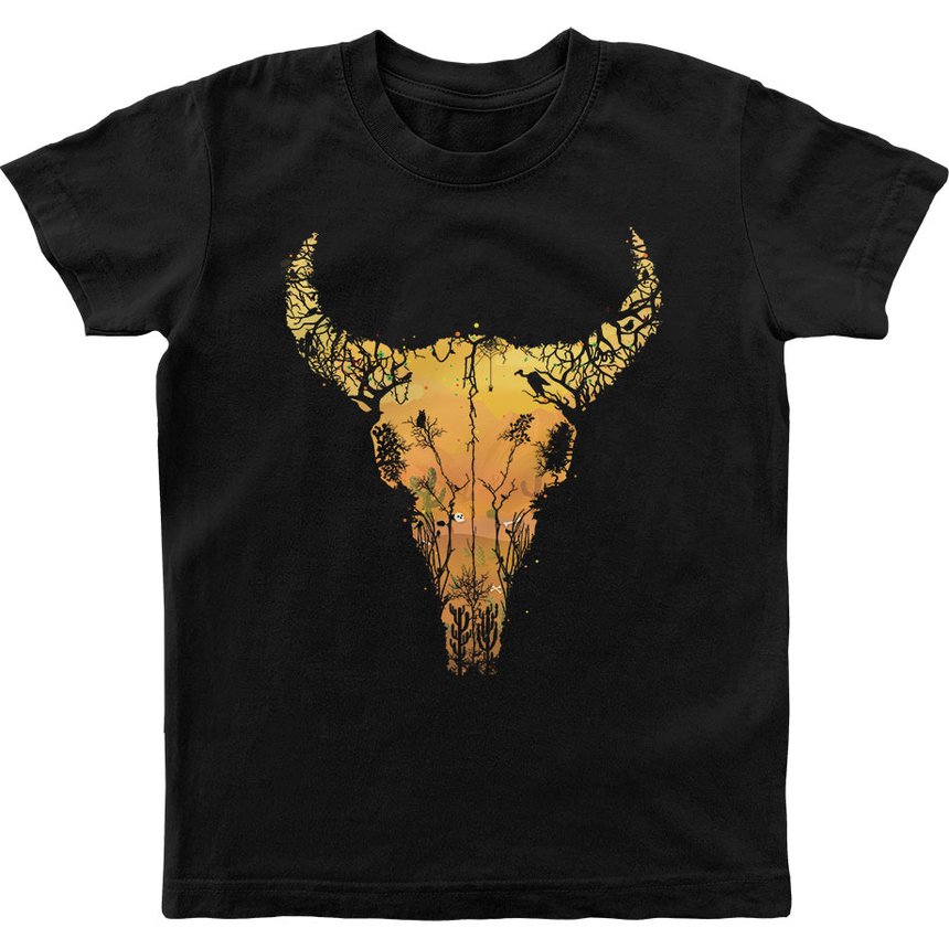 Kid's T-shirt "Desert Cow Skull", Black, XS (5-6 years)