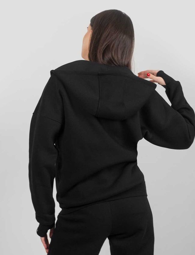 Women's tracksuit set with a Changeable Patch "Tractor steals a Tank" Hoodie with a zipper, Black, XS-S, XS (99  cm)