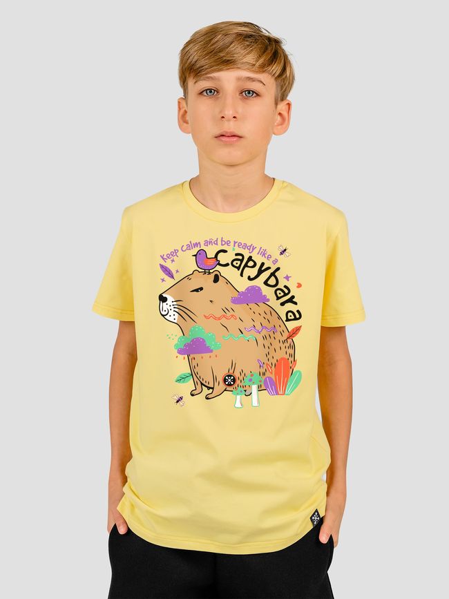 Kid's T-shirt "Capybara", Light Yellow, XS (110-116 cm)