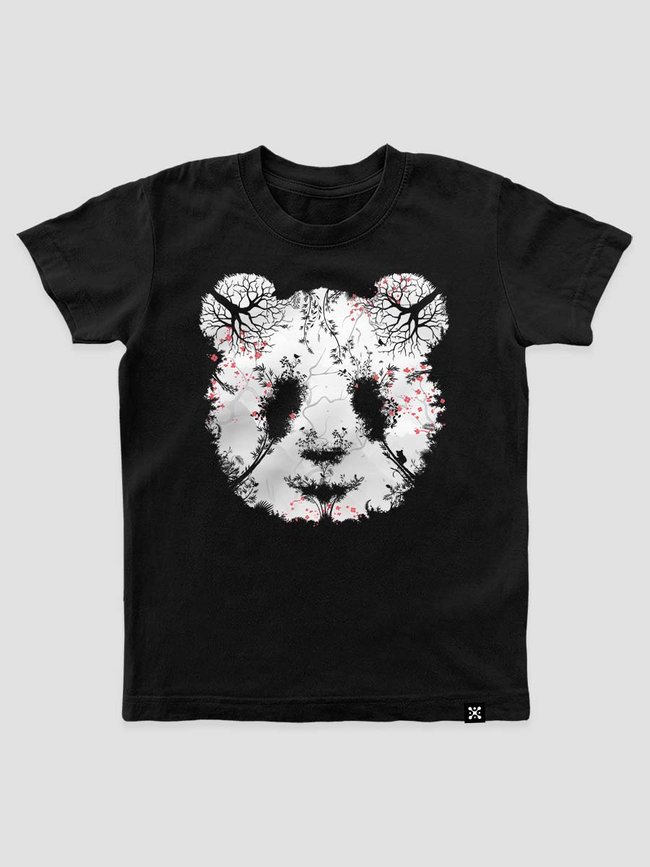 Kid's T-shirt "Forest Panda", Black, XS (110-116 cm)