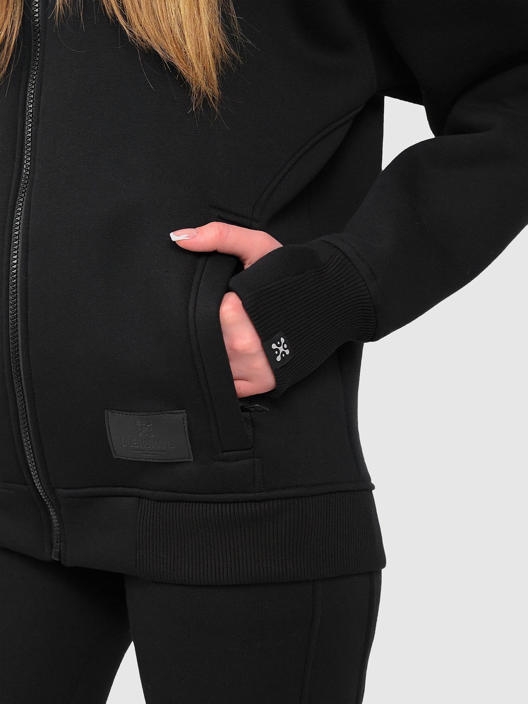 Women's tracksuit set Hoodie with a zipper, Black, XS-S, S (104 cm)