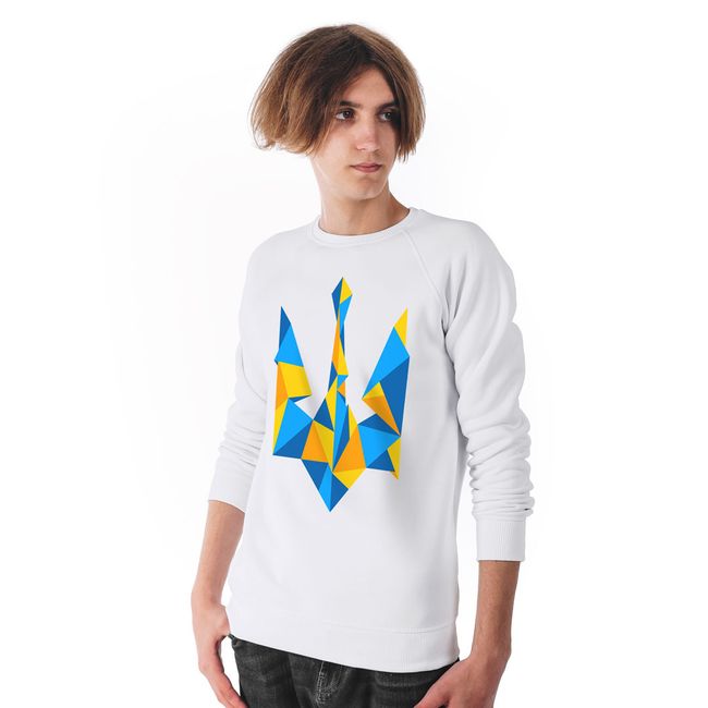 Men's Sweatshirt "Ukraine Geometric" with a Trident Coat of Arms, White, M