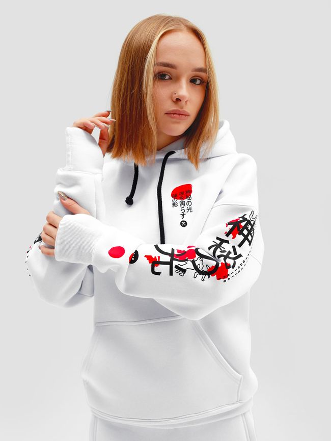 Women's suit hoodie white and pants "Shadow of the Dragon", White, M-L, L (108 cm)