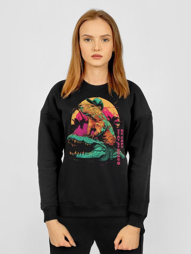 Women's Sweatshirt "Stay Strong, be Capy (Capybara)", Black, L