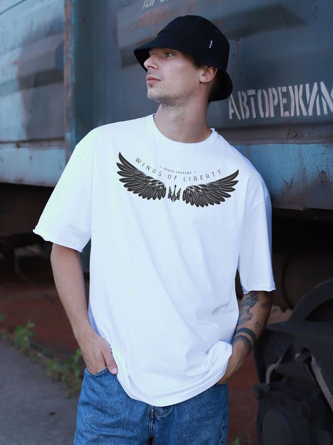 Men's T-shirt Oversize “Wings of Liberty”, White, XS-S