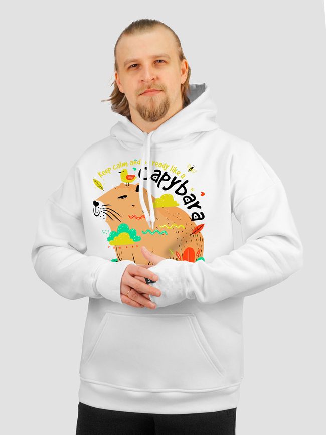 Men's Hoodie "Capybara", White, 2XS