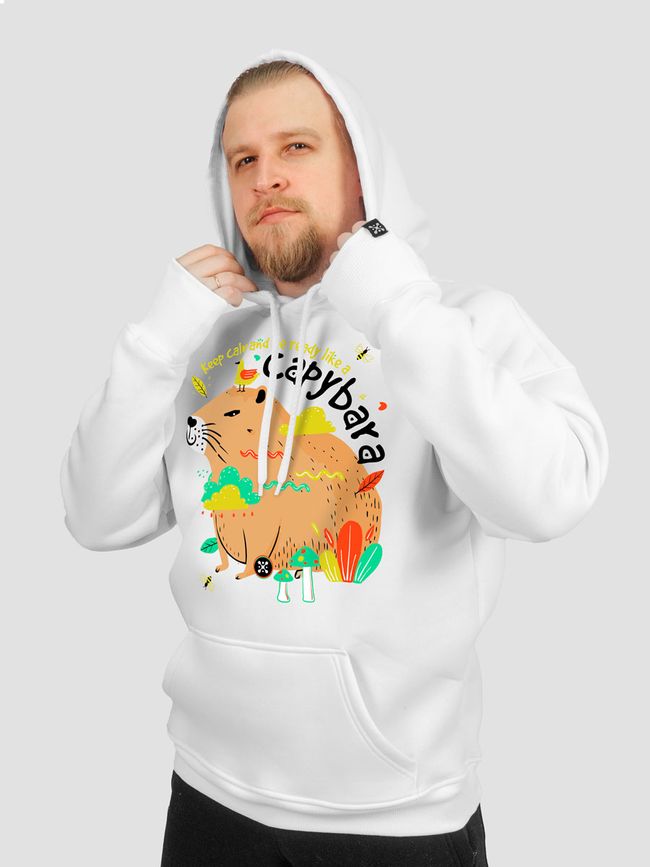 Men's Hoodie "Capybara", White, 2XS