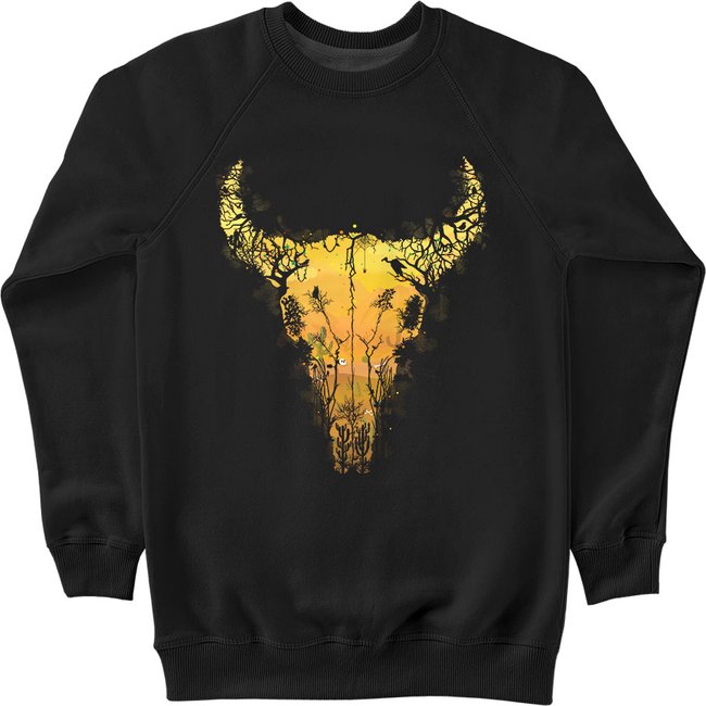 Women's Sweatshirt "Desert Cow Skull", Black, M