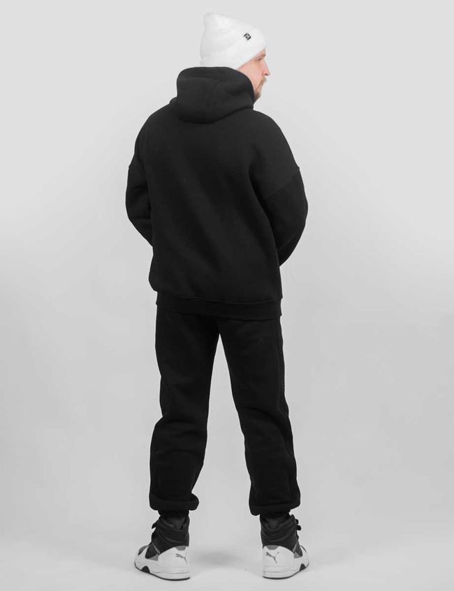 Men's tracksuit set with a Changeable Patch "Eat, Sleep, Bavovna, Repeat" Hoodie with a zipper, Black, XS-S, XS (99  cm)