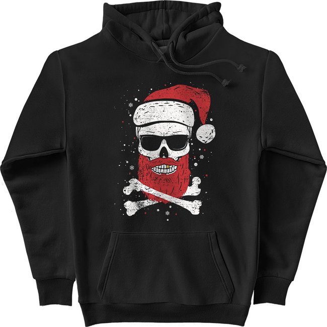 Худі чоловічий “Santa Skull” ﻿теплий з начосом, Чорний, M-L