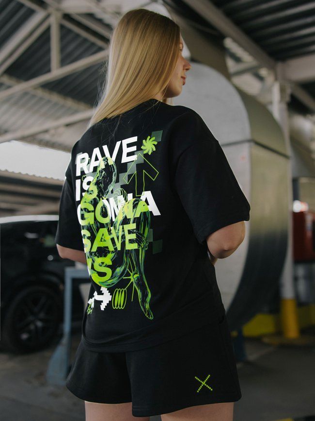 Комплект женский шорты и футболка оверсайз &ldquo;Rave&rdquo;, Черный, S