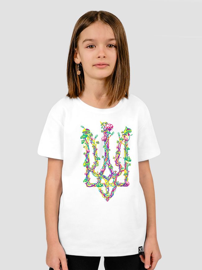 Kid's T-shirt "Mushroom Trident", White, XS (110-116 cm)