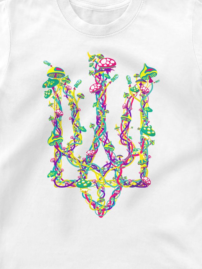 Kid's T-shirt "Mushroom Trident", White, XS (110-116 cm)