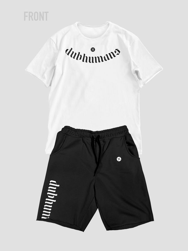 Men’s Oversize Suit - Shorts and T-shirt “Gothic”, white and black, XS-S